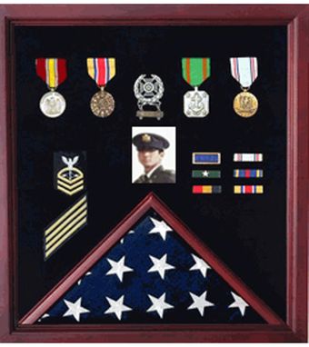 Custom Made Flag Photo Display Case With Badge Display Case