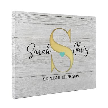 Custom Made Grey And Gold Initial And First Name Wedding Canvas Wall Art