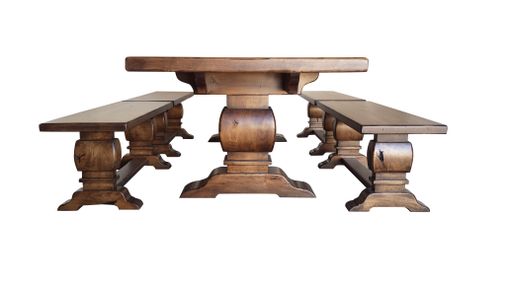 Custom Made Rustic Alder Trestle Table And Bench Set