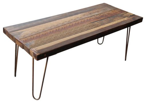 Custom Made Handcrafted Coffee Table Made From Reclaimed Fishtail Oak With Steel Hairpin Legs