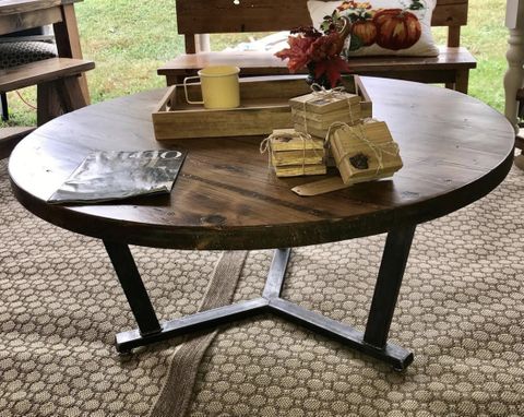 Custom Made Steel And Reclaimed Pine Coffee Table.