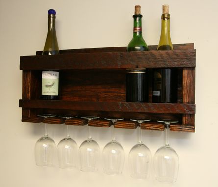 Custom Made Distressed To Impress! Rustic Handcrafted 6 Bottle, 6 Glass Wine Rack From Reclaimed Wood