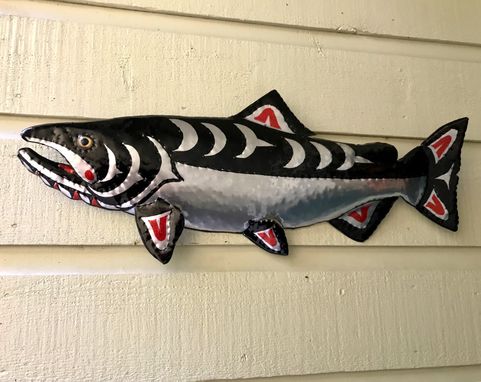 Custom Made Chinook Salmon Sculpture - Aluminum Metal Fish Tribal Wall Art