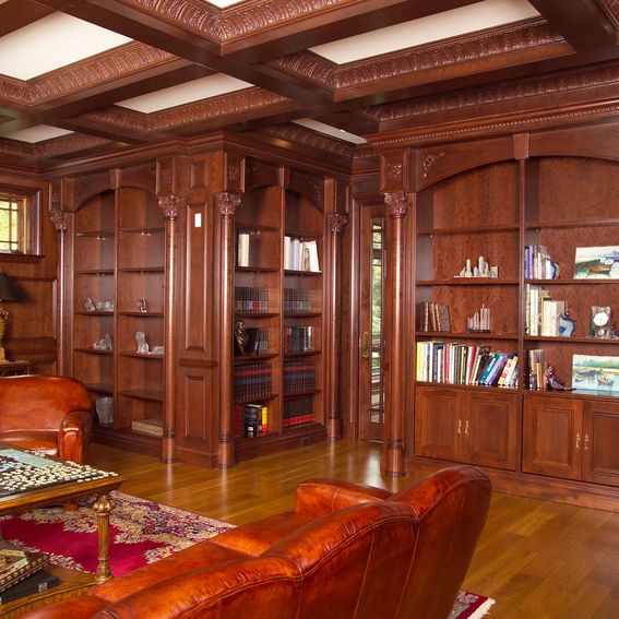 Custom Library And Coffer Ceiling by New Jersey Hardwoods | CustomMade.com