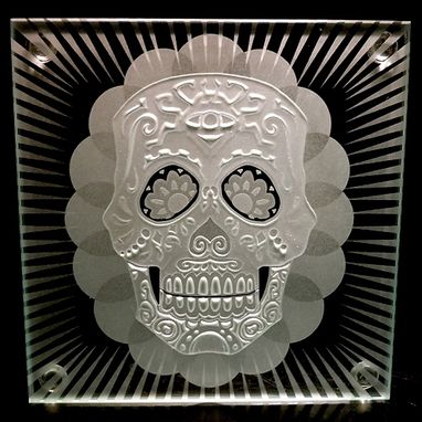 Custom Made Sugar Skull Decorative Etched Glass Art Coasters Designs