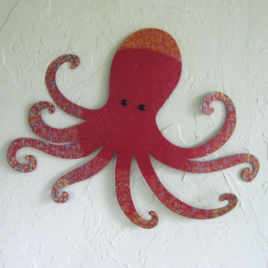 Custom Made Handmade Upcycled Metal Octopus Wall Art Sculpture In Red