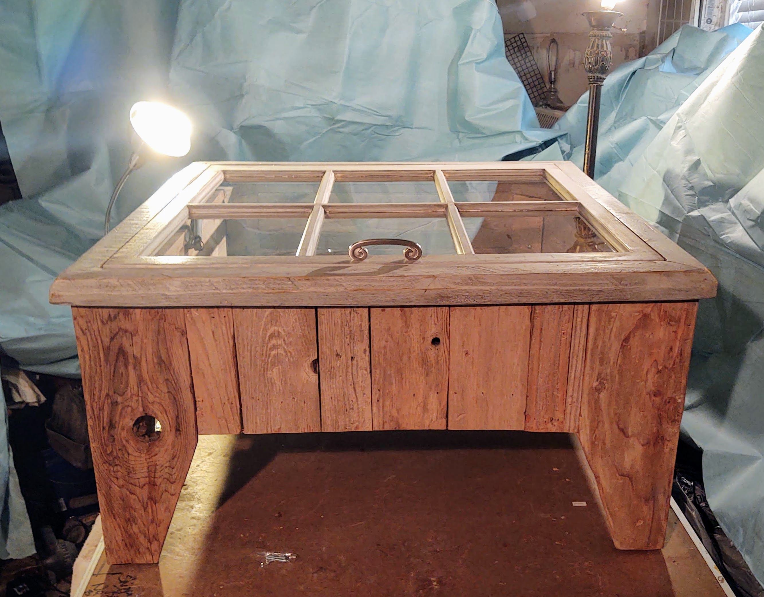 Hand Crafted Shadow Box Display Table Coffee Table Antique Window by