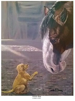 Custom Made "Forever Buds"  Clydesdale And Labrador Puppy Painting