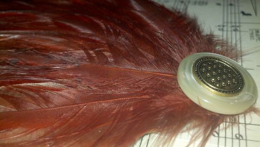 Custom Made Sale Cinnamon Brown Feather Hair Fascinator With Vintage Button, Ready To Ship