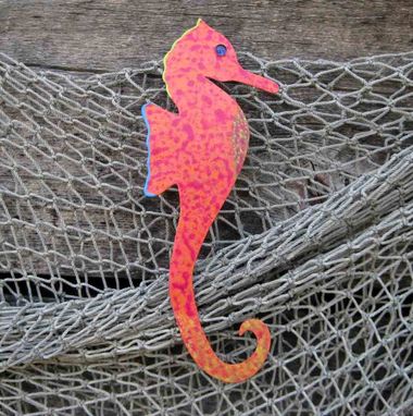 Custom Made Handmade Upcycled Metal Red Orange Seahorse Wall Art Sculpture