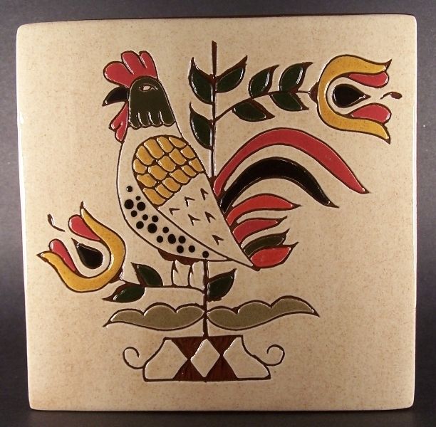 Hand Made Pennsylvania Dutch Rooster Tile Trivet by Redearthworks