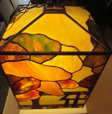 Custom Made Stained Glass Porch Pendant Light-  Autumn Oak