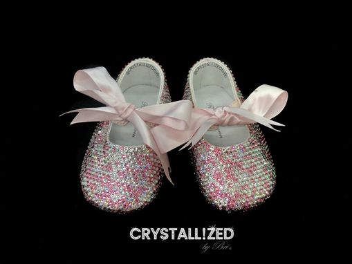 Custom Made Crystallized Baby Booties Baptism Boys Crib Shoes Bling Genuine European Crystals Bedazzled