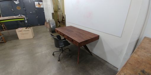 Custom Made Mid-Century Modern Solid Walnut Three-Drawer Desk
