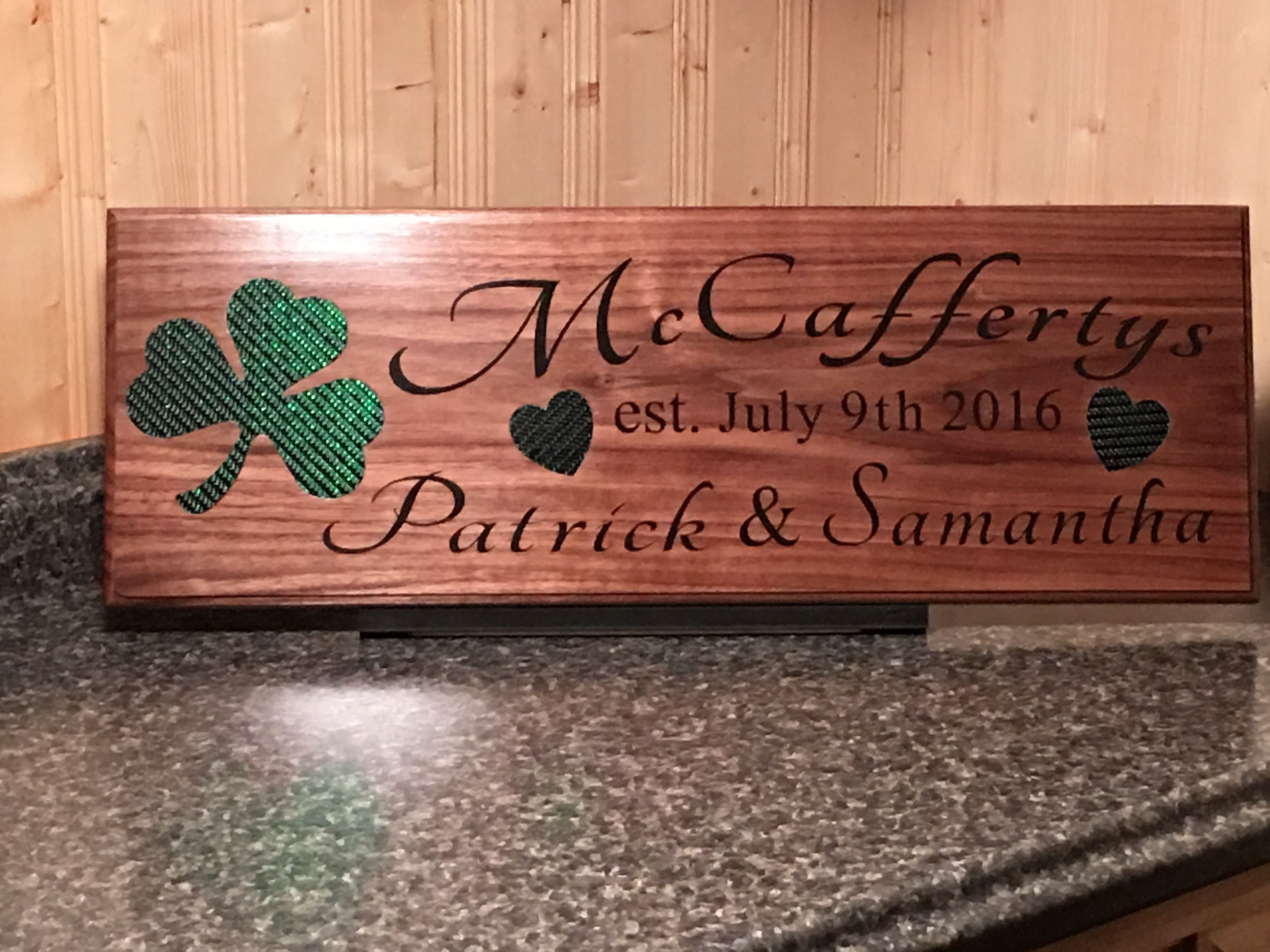 Personalized  Last Name Sign Custom Carved Wood Plaque Couple Wedding Gift