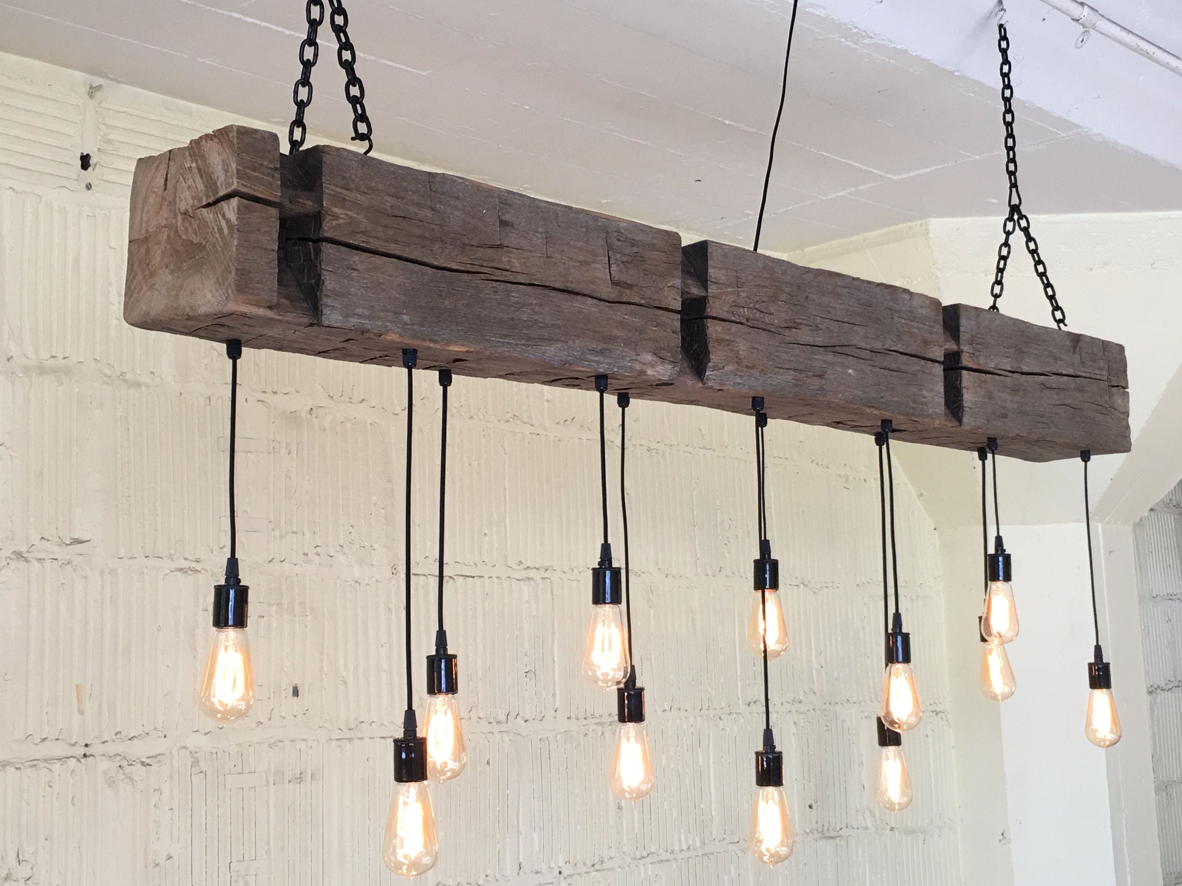 Hand Made Reclaimed Barn Beam Chandelier by 7M Woodworking
