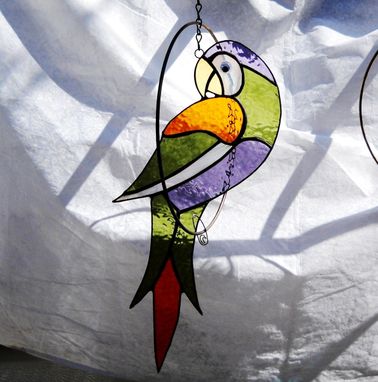 Buy Hand Crafted Stained Glass Parrot In A Ring Suncatcher Mobile, Made 