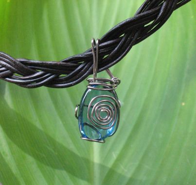 Custom Made Blue Glass Wire-Wrapped Pendant