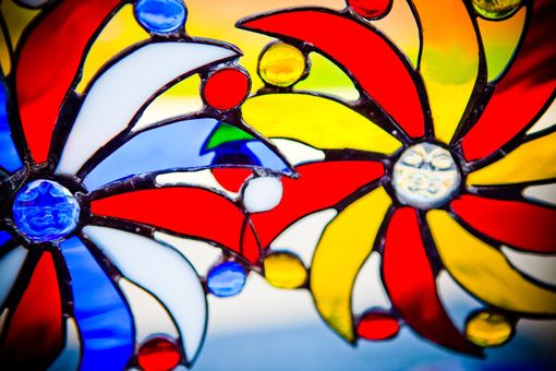 Custom Made Moon Face And Sun Rays Stained Glass Art