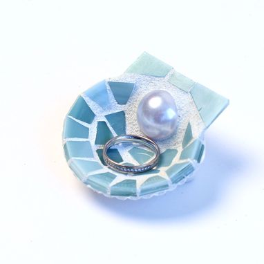 Custom Made Mosaic Shell Wedding Ring Holder With Pearl