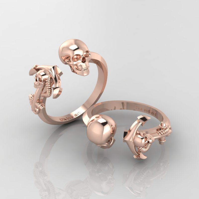A Hand Made Exclusive 10k Rose Gold Filled Engagement Ring Custom Made Exclusive 10k Rose Gold Filled Engagement Ring Wedding Band Skull Anchor Pirates