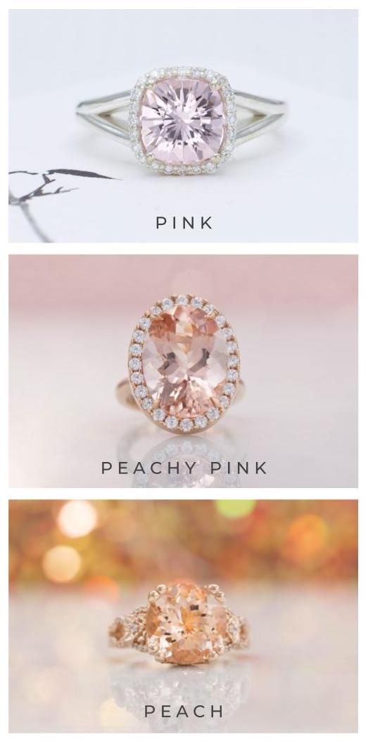 This morganite color chart shows the range of shades available from peach to pink.