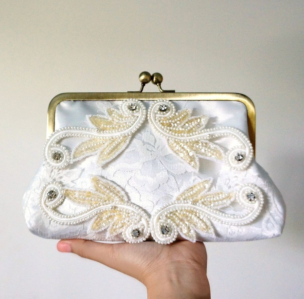 Hand Crafted Art Deco Bridal Clutch Purse With Sequins, Rhinestones ...