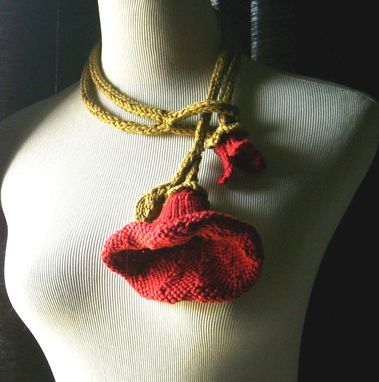 Custom Made Knit Lariat / Bloom - In Red / All Weather - Cool Absorbent Cotton Necklace/Artwear