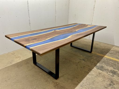 Custom Made Double River Epoxy Dining Table With U-Shaped Legs 30" X 60"