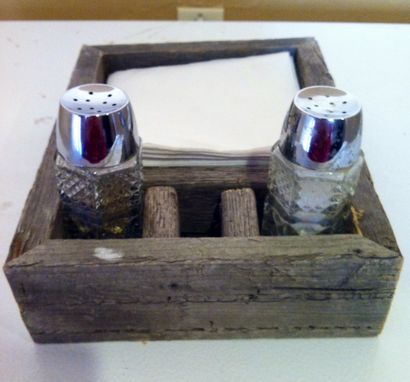 Custom Made Reclaimed Barn Wood Napkin And Salt And Pepper Holder