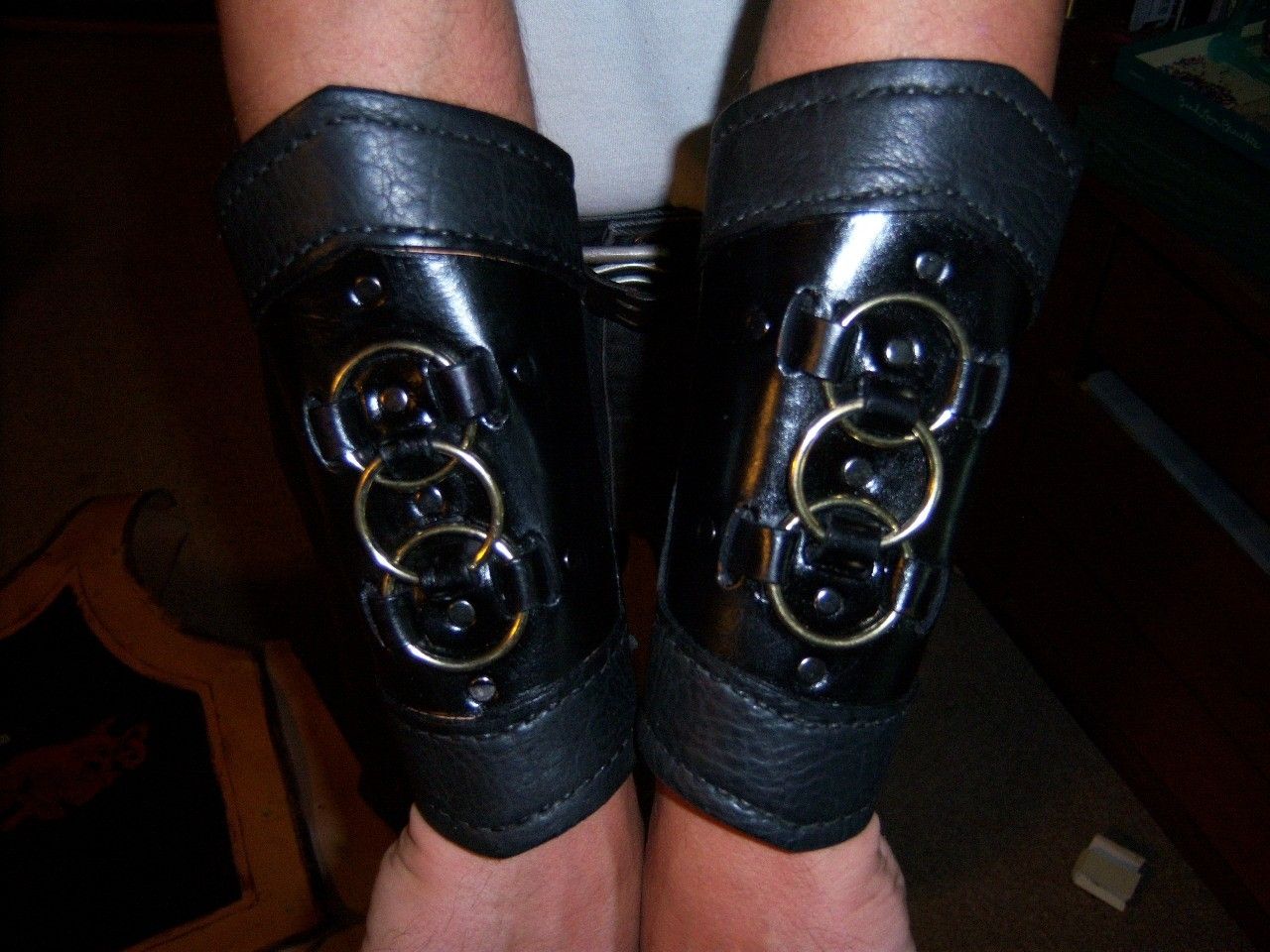 Hand Made Custom Black Three Brass Ring Bracers by Barbarian Leather ...