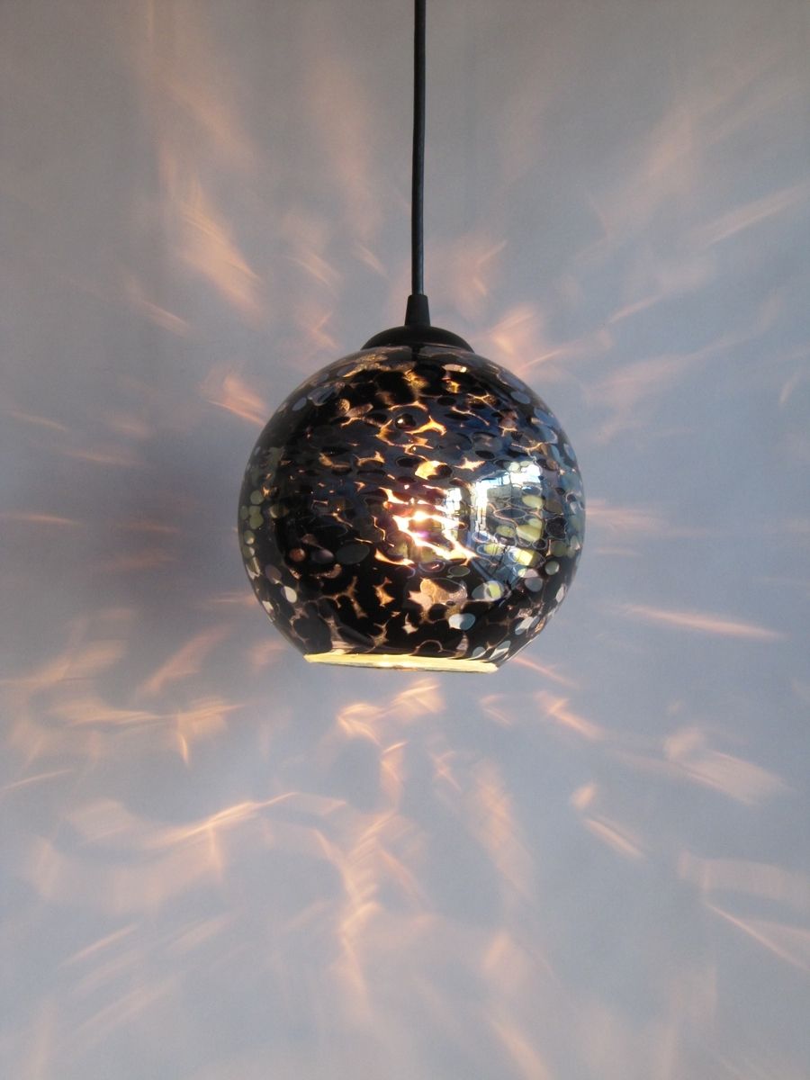Hand Made Argento Noir Mini Globe Pendant 6" by Illuminata Art Glass