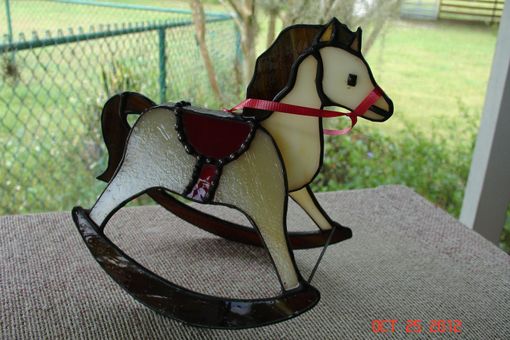 Custom Made Red Saddled On Cream & Caramel Stained Glass Rocking Horse