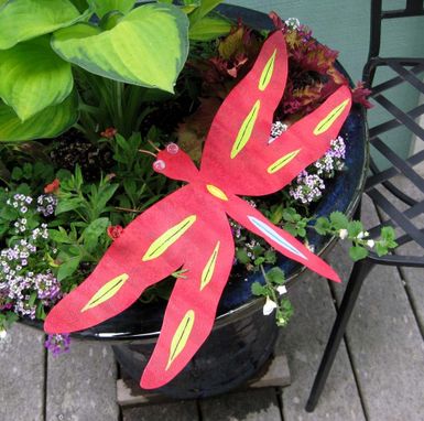Custom Made Handmade Upcycled Metal Dragonfly Sculpture In Red