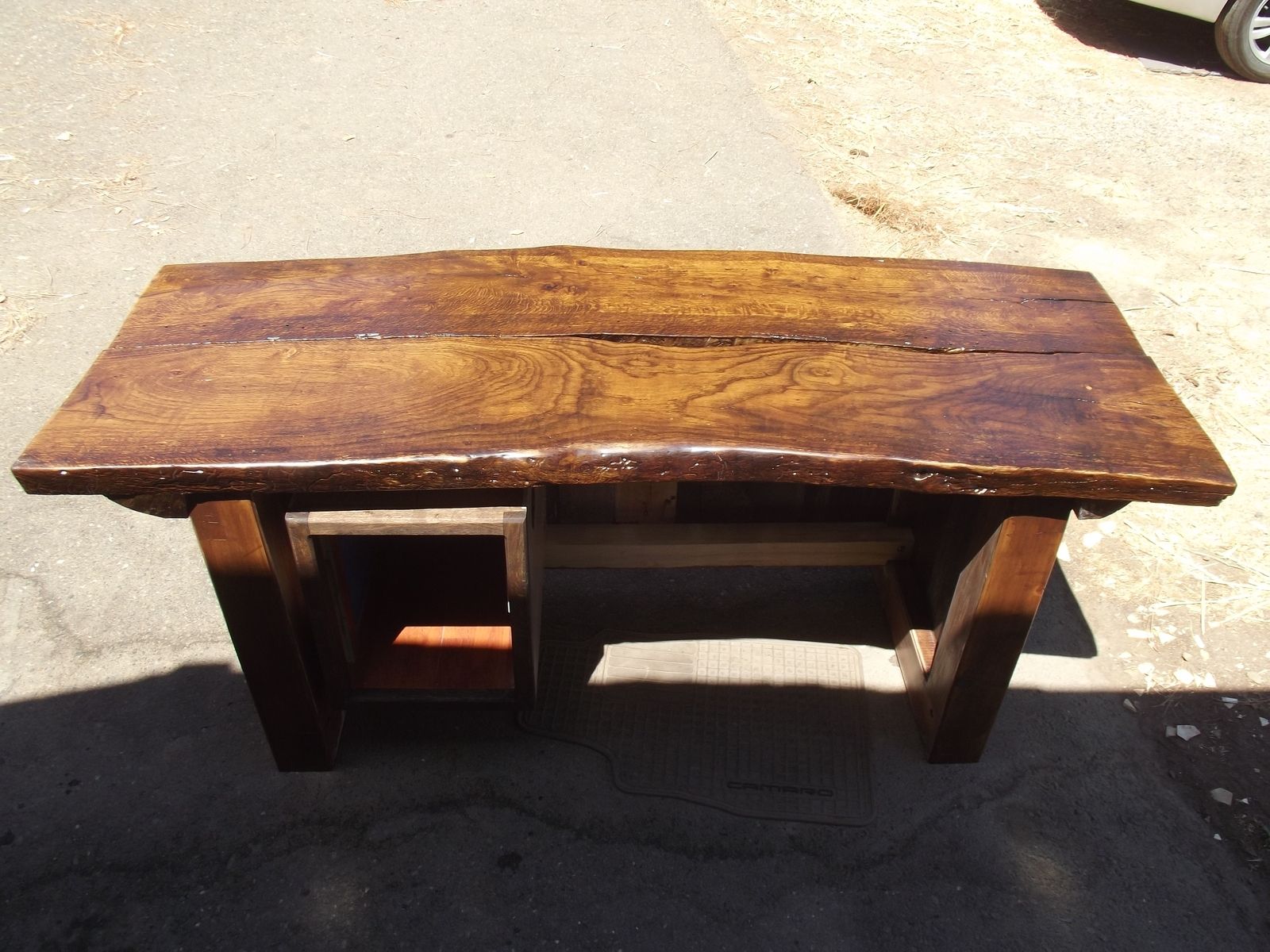 Hand Made Natural Edge Oak Slab Top Desk by Mark Norman's Custom Crafts