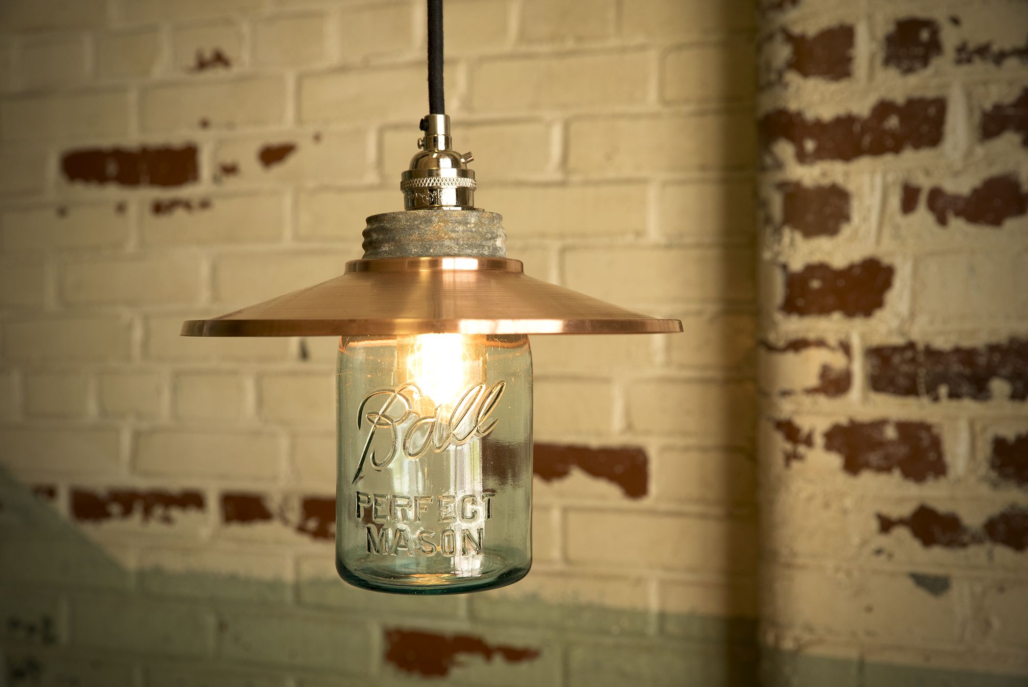 Buy Hand Crafted HandSpun Copper Pendant Light With Vintage Mason Jar Globe, made to order from