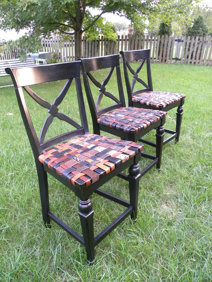 Hand Made Custom Barstool With Seat From Woven Recycled Leather Belts ...