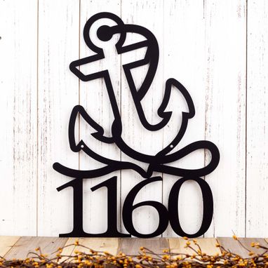 Custom Made Nautical House Number With Anchor, Metal Address Plaque, Outdoor Metal Wall Art, Beach Sign