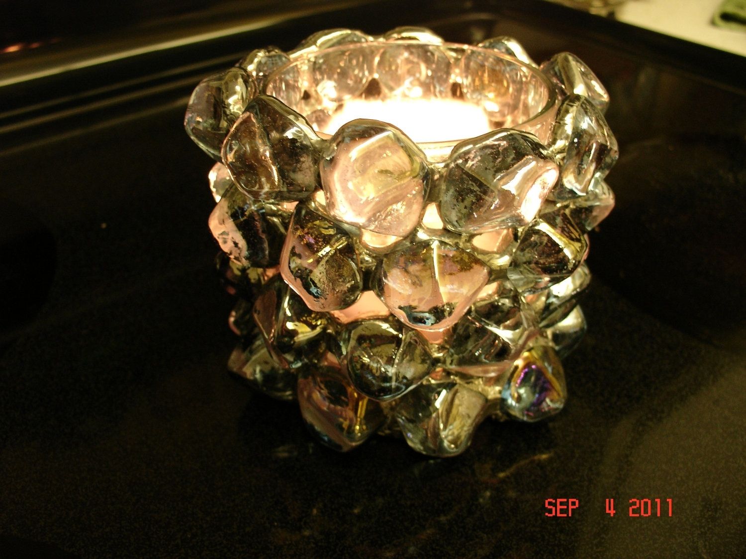 Hand Crafted Ice Cube Glass Candle Holder by Artistic Stained Glass