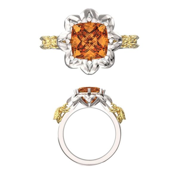 A cushion cut citrine is turned into a beautiful bloom in this nature-inspired engagement ring.
