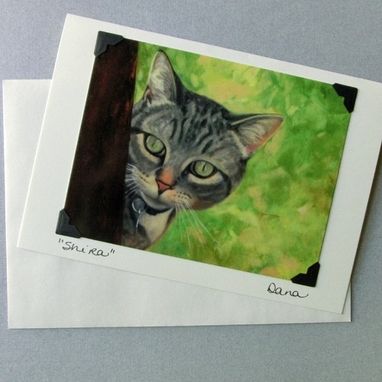 Custom Made Tabby Cat Card - Cat Art Postcard Greeting Card Combination - Grey Tabby Cat