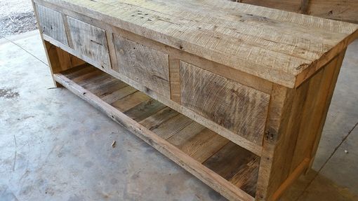 Custom Made Rustic And Reclaimed Double Vanity With 4 Drawers And Lower Shelf