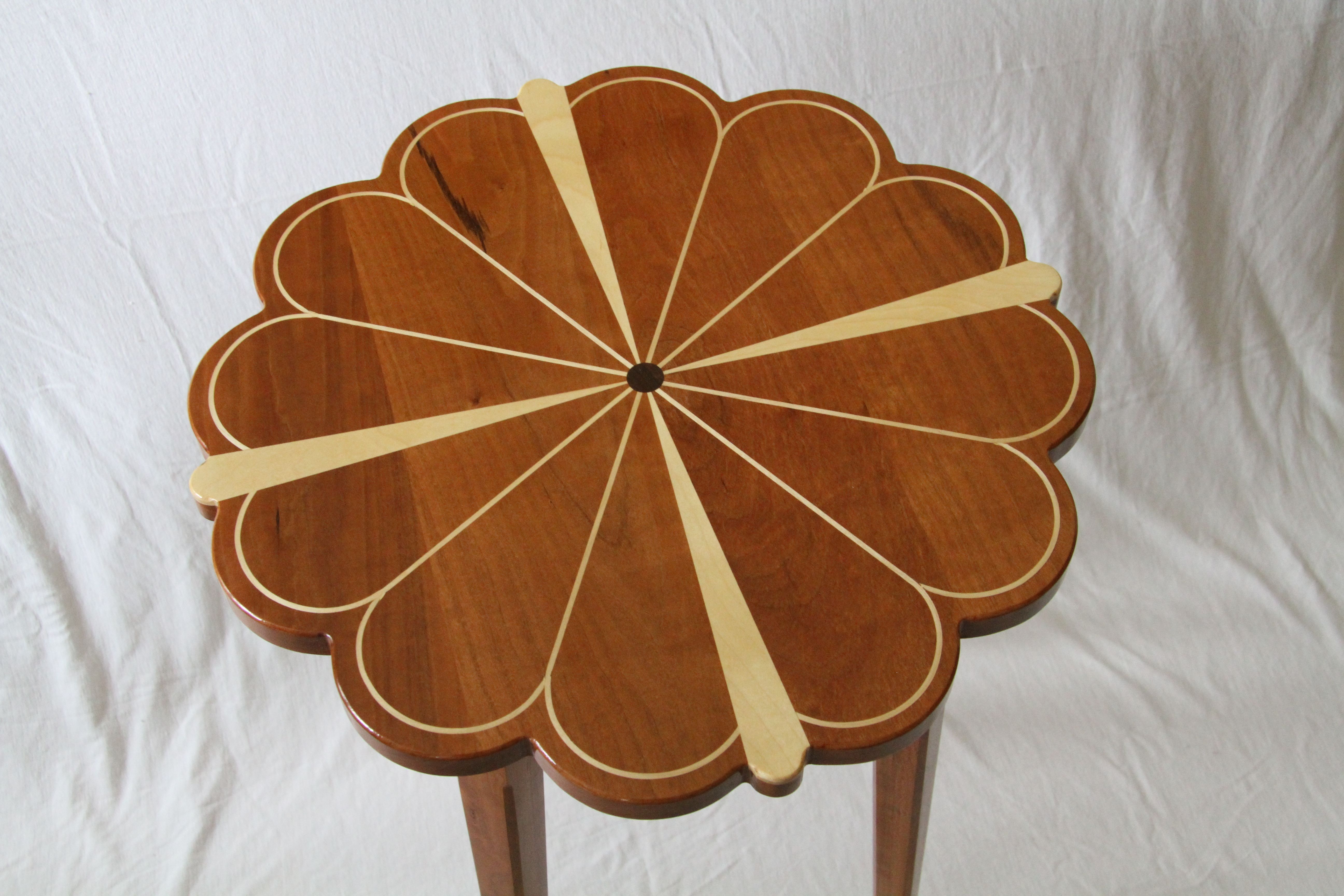 Hand Crafted Cherry Petal Table With Maple And Walnut Inlays by White Dove Woodworking Llc