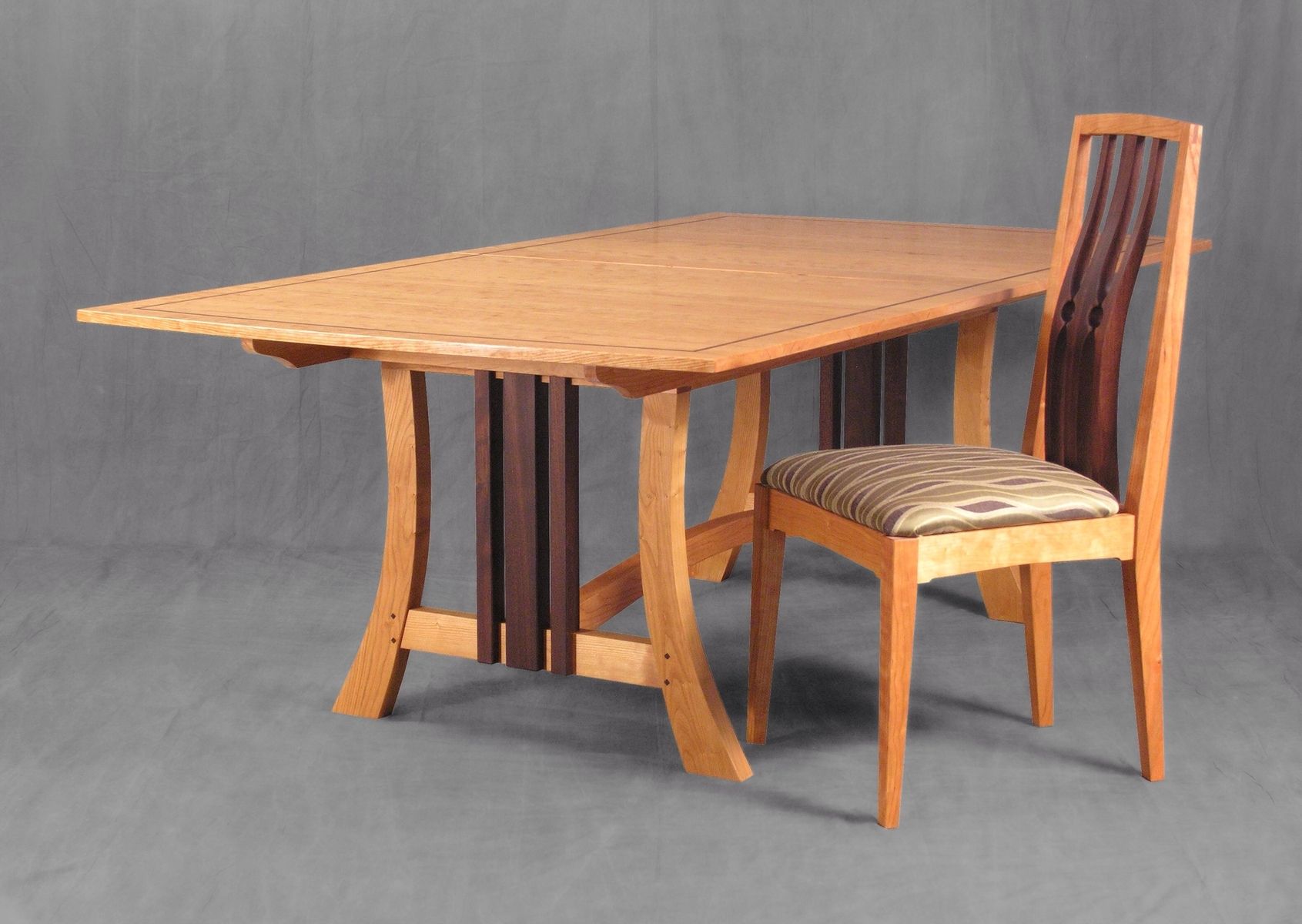 Handmade Center Leaf Self Storing Trestle Dining Table by John Landis