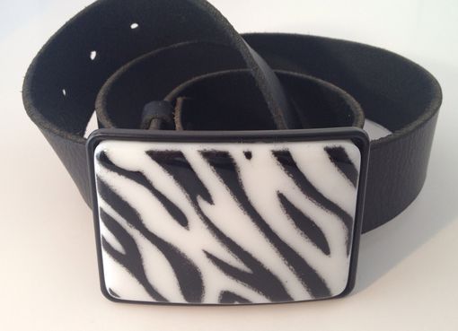 Custom Made Fused Glass Zebra Belt Buckle