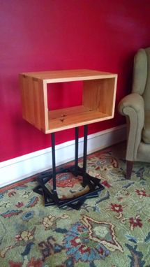 Custom Made Reclaimed Pine And Groove Flooring Side Table With Stacked Base