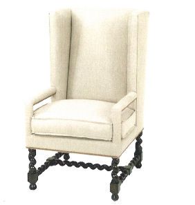 Custom Made Upholstered Barley Twist Wing Back Lounge Chair