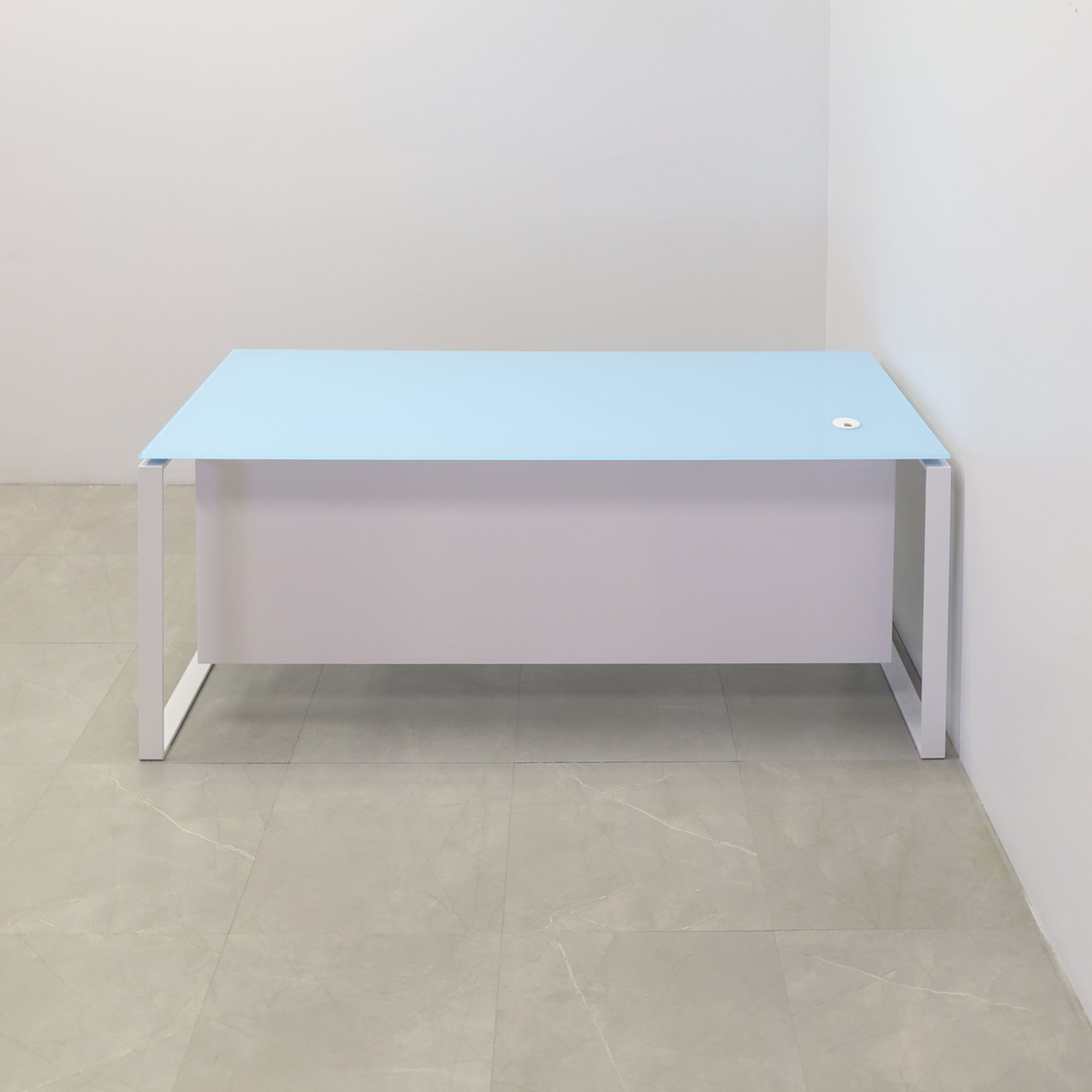 Handmade Custom Modern Executive Office Desk, Tempered Glass Top