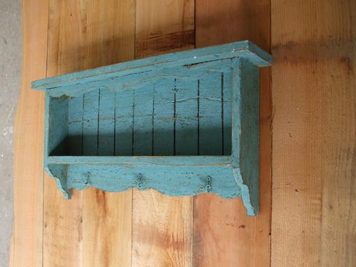 Custom Made Turquoise Blue Wall Shelf, Distressed, Handmade, Cedar, Shabby Chic, French