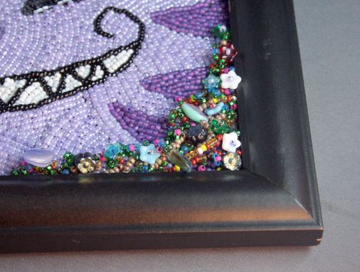 Custom Made Bead Embroidered Cheshire Cat Painting